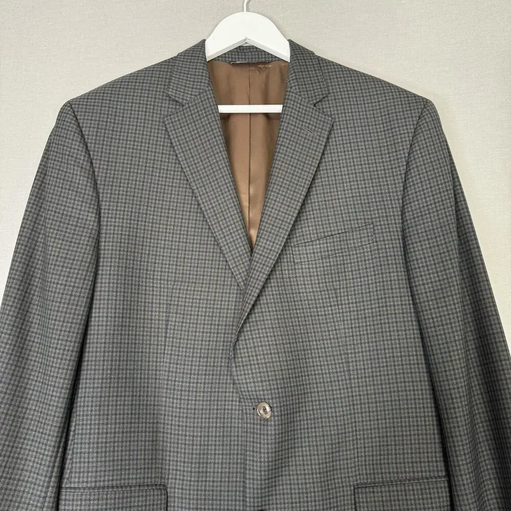 Jack Victor Vince SPJ Blazer Mens 44L Blue Gingham Check Wool Sport Coat Preppy